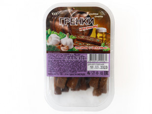 Дикий лосось с рубленным мясом кальмара (соломка): Сурские гренки Чеснок с зеленью (100 гр)